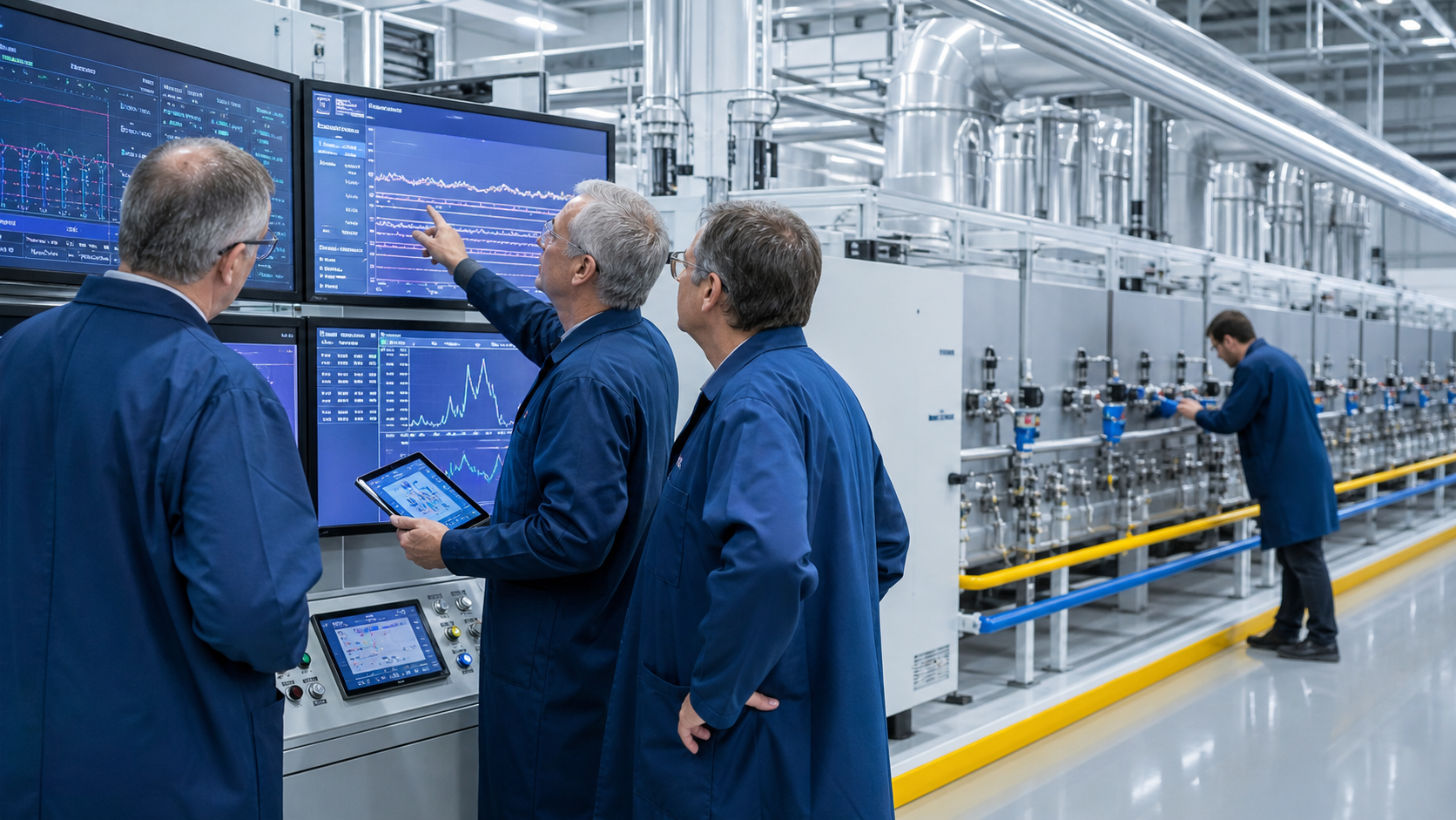 Engineers analyzing intelligent brazing process data